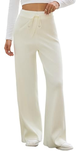 Adigaber Pantalones Mujer Cintura Alta Pantalones Anchos con Cordón Ajustable Palazzo Pantalones Sueltos Elegantes