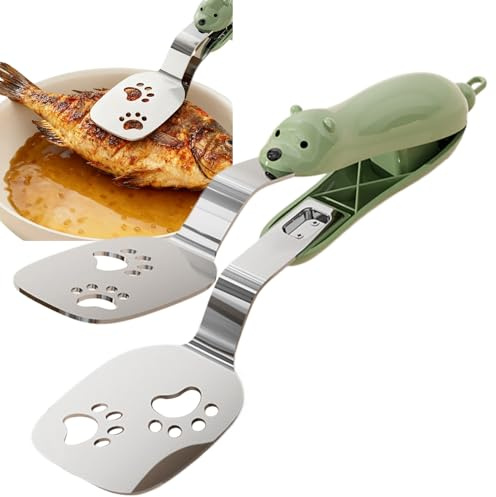 Pinza da cucina multifunzione – morsetto multiuso in acciaio con bordo spatola, manico antiscivolo per grigliare e arrostire | utensile da cucina per pane, carne, pizza, barbecue a