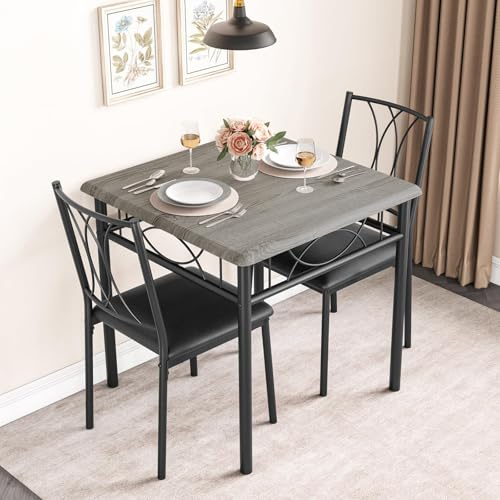 Garvee Conjunto Mesa y 2 Sillas Cocina,Mesa De Cocina,Mueble Auxiliar De Cocina，Silla 39×45×89 cm,Diseño Que Ahorra Espacio,para Salón y Bar,Color Gris