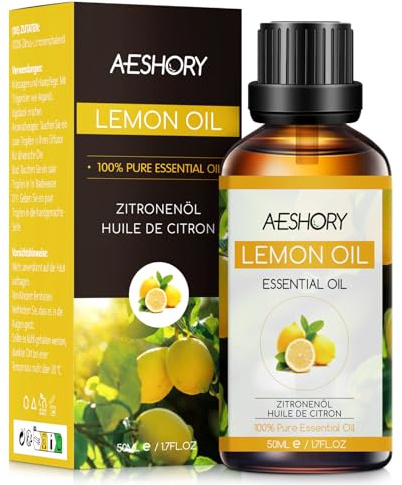 AESHORY Citron Eterisk Olja 50ML, Naturliga Citronsolja Aromaterapioljor, Premium Aroma Diffusorolja Aromaterapi Doftolja för Diffusor, Hudvård, Hårvård, Avslappning, Massage, Bad