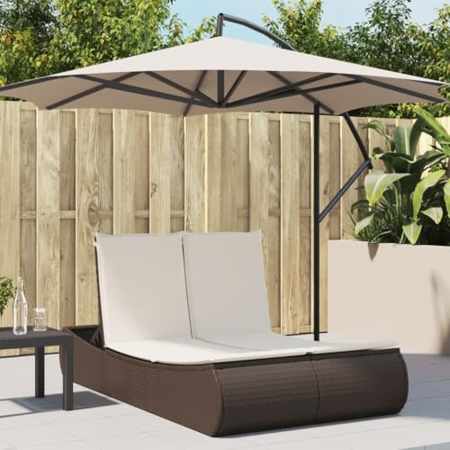 Teenpull Doppel-Sonnenliege mit Auflagen Braun, Poly Rattan, 110x200x75 cm, verstellbare Rückenlehne, UV-beständig, wetterfest für Garten, Terrasse