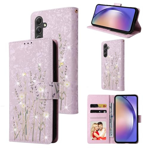 UEEBAI Wallet Case for Samsung Galaxy S26, PU Leather Phone Cover Kickstand RFID Blocking Flip Case Card Slots Wrist Strap Relief Engraved Pattern Magnetic Closure Folio Cover - Lavender