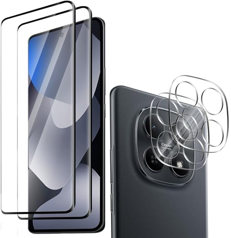 2+2 Pezzi Pellicola Protettiva Compatibile per Xiaomi Redmi Note 15 5G | 2 Pezzi Vetro Temperato + 2 Pezzi Pellicola per Fotocamera Pellicola Protettiva Alta Definizione Durezza 9H Senza Bolle