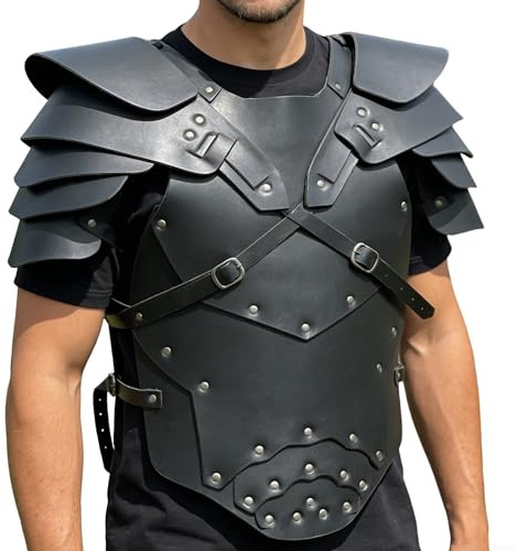 Gwezmxs Brustpanzer Mittelalter Kostüm aus PU Leder für Herren, Verstellbare Viking Retro Ritter Körperpanzer für Halloween, Cosplay, Karneval, Medieval Knight Breastplate Costume