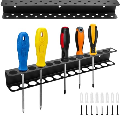 Linzerry 2 Stück Werkzeughalter Wand 40cm Schraubendreher Halterung Zangenhalter 14 Löcher Schraubenzieher Zangenhalter Metall Akkuschrauber Halterung für Werkstätten Werkbank Garage Schuppen
