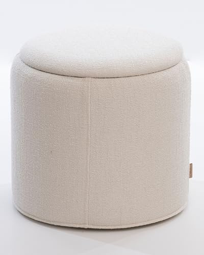 SIX Runder Polsterhocker mit Stauraum | Beistelltisch | Sitzhocker Bouclé Stoff | Hocker mit Tablettfunktion | Vielseitiger Hocker für Wohnzimmer und Schlafzimmer