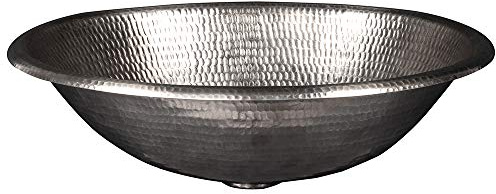 Premier Copper Products LO17REN 17-Inch Oval Self Rimming Hammered Copper Bathroom Sink in Nickel