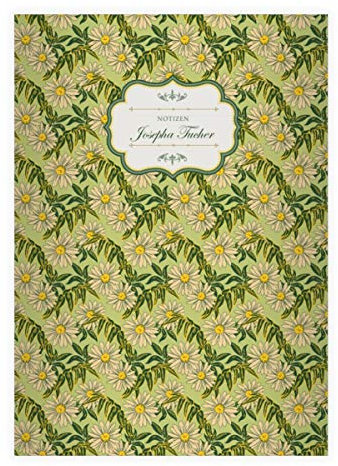 16 personalisierte edle florale Vintage DIN A4 Schulhefte, Schreibhefte mit Margheriten, grün Lineatur 21 (liniertes Heft 16 Blatt/32 Seiten) Notizheft, Kladde für Schule, Universität, Büro