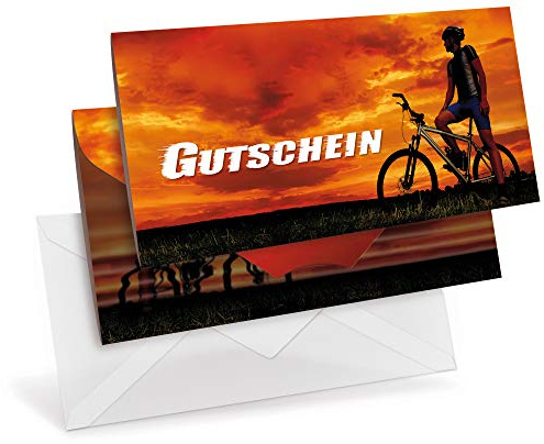 Gutscheinkarten (10 Stück) mit transparenten Briefumschlägen - Geschenkgutscheine für Sport, Fitness, Fahrrad - DIN lang Faltkarte verschließbar, blanko Vordruck zum Eintragen der Werte