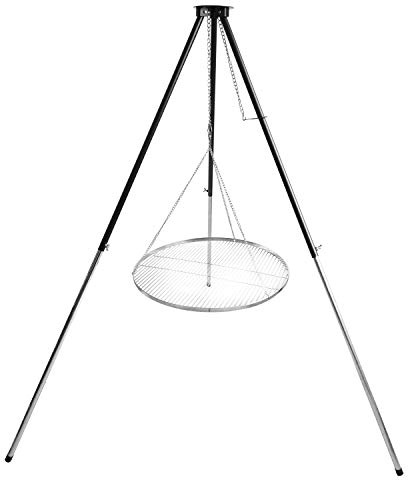 HeRo24 Dreibein Grillgestell T-180 Schwenkgrill inkl. 60 cm Edelstahl Grillrost höhenverstellbarer Schwenker für Feuerstelle, Garten & Camping