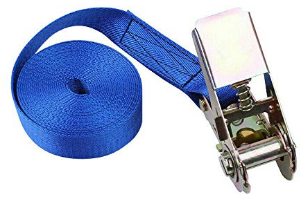 Sangles de sécurité, sangle de tension super résistante à cliquet, capacité d'arrimage 800 kg résistance à la rupture pour équipement de pelouse, moto (1 pièce – Bleu – 25 mm x 1 m)