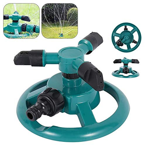 Garden Oscillating Sprinkler, Adjustable 3-Arm Lawn Water Sprinkler 360°Automatic Rotating Sprinkler System for Watering Your Lawn Plants Flowers Veggies And More,Green