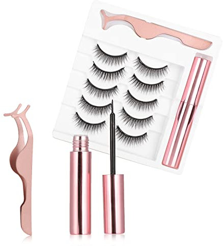 Sonew Faux Cils Magnetique, 5 Paires de Faux Cils Avec Un Aspect Naturel Aucune Colle Nécessaire - Pince À Cils D'extension, Faux Cils Magnétique Eyeliner Kit, Faux Cils Magnétiques