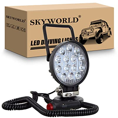 SKYWORLD Led Arbeitsscheinwerfer mit Magnetfuß, 4 Zoll 10 cm 42W Spotlight | 12V 24V Rund Offroad Scheinwerfer Magnet für Auto SUV ATV KFZ Traktor LKW 4x4 Boot, 6000K LED Suchscheinwerfer