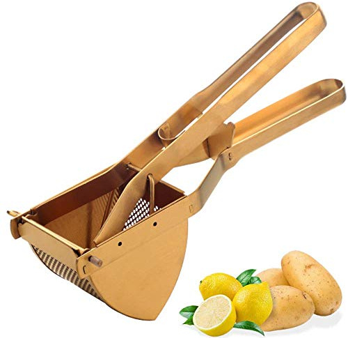 Meisha Kartoffelpresse und Stampfer Edelstahl Heavy Duty Baby Food Sieb Obststampfer und Lebensmittelpresse mit ergonomischem Komfortgriff, Gold