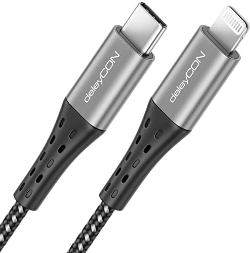 deleyCON 0,5m USB-C auf Lightning 8 Pin Nylon Ladekabel Datenkabel Ultra Schnellladen MFi Zertifiziert für Apple iPhone 14 13 12 11 Pro Max Mini Metallstecker Power Delivery