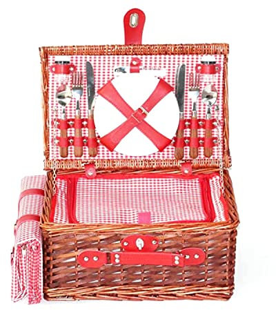 scosao Picknickkorb für 4 Personen Weidenkorb Set mit Kühltasche & Utensilien Besteck, Picknickkoffer aus Weide Groß mit Picknickmatte für Urlaub Camping Hochzeitsdeko Weihnachten Valentinstag