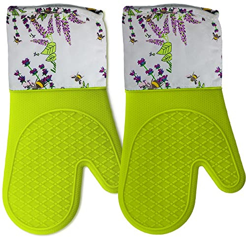 Chilgoza Silicone Oven Gloves Heat Resistant for Cooking BBQ Grilling Microwave Green