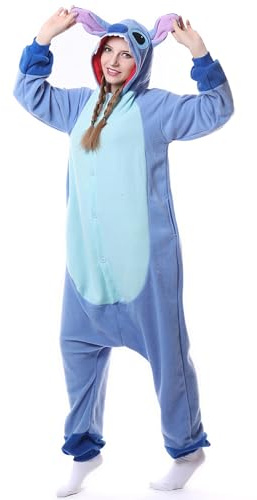LorranTree Onesie Kostüm Stich Jumpsuit Tier Costume Damen Herren Pyjama Fasching Halloween Schlafanzug Cosplay Erwachsene Karneval