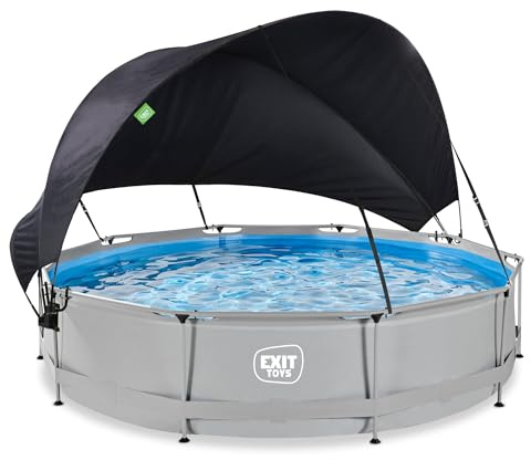 EXIT Toys Piscine Hors Sol Ronde ø 360 x 76 cm avec Voile d’Ombrage et Pompe Filtrante – Piscine Tubulaire pour Enfants et Familles – TÜV CE en 16582 – Soft Grey – Gris