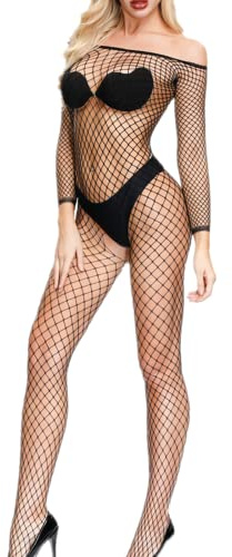 Lingerie sexy da donna a rete Babydoll a maniche lunghe Naughty See-Thorugh Bodystocking Body a rete tutto il corpo, un pezzo unico in rete traforata indumenti da notte indumenti da notte piccoli