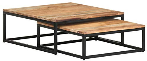 MOONAIRY Satztische 2 STK Beistelltisch, Kleiner Tisch, Coffee Table, Wohnzimmer Tisch Für Couch, Sofatisch, Couchtisch, Massivholz Akazie