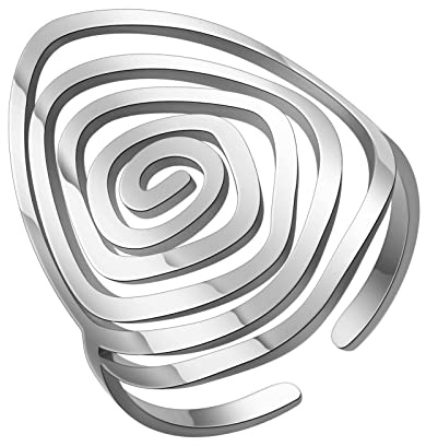TEAMER Anillo Laberinto Irregular Acero inoxidable ajustable geométrica espiral abierta anillos de dedo exagerada joyería punk para las mujeres niñas (Estilo 1 - Plata)