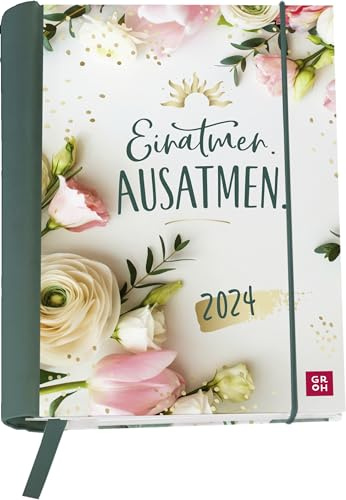 Buchkalender 2024: Einatmen. Ausatmen.: Wochenkalender mit 12 Postkarten (Terminplaner für die Handtasche) mit Leseband, Spiralbindung, Gummiband und Einstecktasche