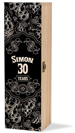 Ferocity Coffret cadeau vin en bois Personnalisé pour 1 bouteille Personnalisé pour anniversaire anniversaire mariage en bois de hêtre avec motif imprimé UV Black Grapes [158]