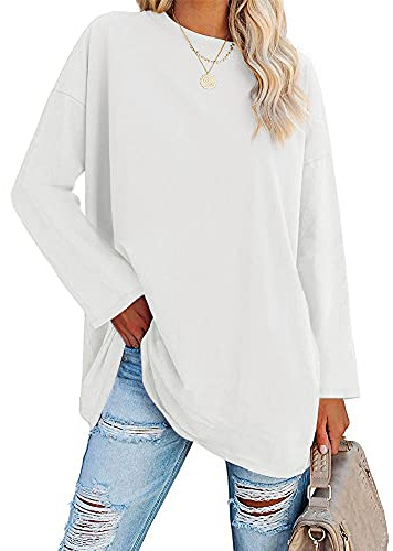Ebifin Women's Oversized T-Shirts Long Sleeve Tunic Tops | Crew Neck, Casual, Solid, Basic Longtops, Loose Bluse Sweatshirts