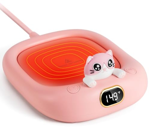 Tazza da caffè intelligente con gatto sveglio, scaldabicchieri elettrico, per latte, tè, acqua, scrivania, casa, ufficio, piatto scaldavivande con 3 temperature (fino a 75 ℃) rosa