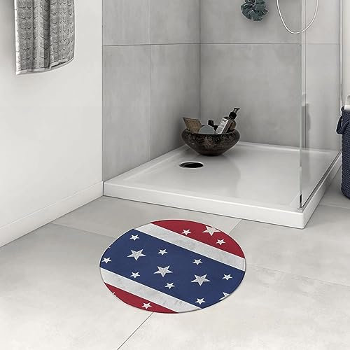 Badezimmerteppich rutschfest Streifen und Sterne im nationalen Stil auf horizontaler Hintergrundkunst.Blau Waschbar teppich rund Weich Flauschig Badteppich Weich Kurzflor Mikrofaser Badvorleger 60 cm