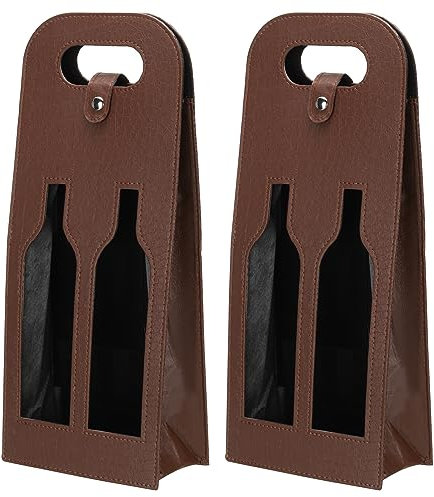 PATIKIL 2 Flasche Wein Geschenktasche 2 Packung Weinbeutel Wiederverwendbar Leder Wein Tragetasche für Wein Flaschen Tragbar Champagne Geschenksäcke für Picknick Party Hochzeit Braun-2