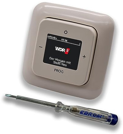 Busch Jäger DAB+ (DAB PLUS) Unterputz Radio (8215U-101) DURO2000 cremeweiß, Komplett-Set 8215 U – 101, Rahmen und Radioabdeckung inkl. EBROM Phasenprüfer zur Montage des Geräts
