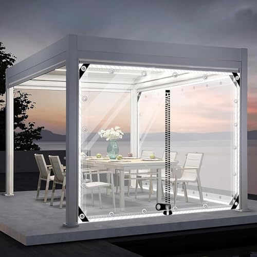Suwooy Telone Impermeabile con Occhielli,0,5mm PVC Trasparente Telone Pannelli Laterali,Tende Teloni Trasparenti per Esterni,Pergola Gazebo Patio Tende Divisorie con Cerniera,L×H-1.5 * 3m(4.9*.9.8ft)