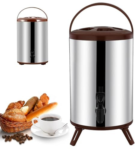ZMIN Heiß- und Kaltwasserspender mit Wasserhahn, tragbarer isolierter Getränkekessel, 8 l–12 l, großes Fassungsvermögen, Edelstahl-Tee- und Kaffeespender, Wasserflasche,B,8L