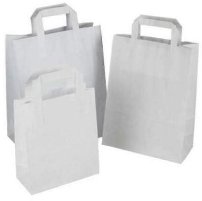 Ksp partners ltd e-commerce Takeaway Bags White Kraft Paper SOS Food Carrier Bags with Handles Eco Friendly Safe Party Takeaway Bar Restaurant, Lunch Picnic, Chinese Food (25, L)