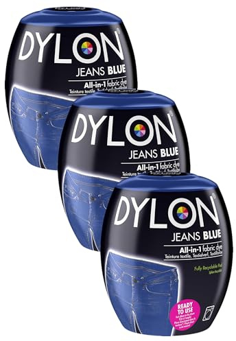 DYLON Washing Machine Fabric Dye Pod for Clothes & Soft Furnishings, 350g – Jeans Blue (Pack of 3)