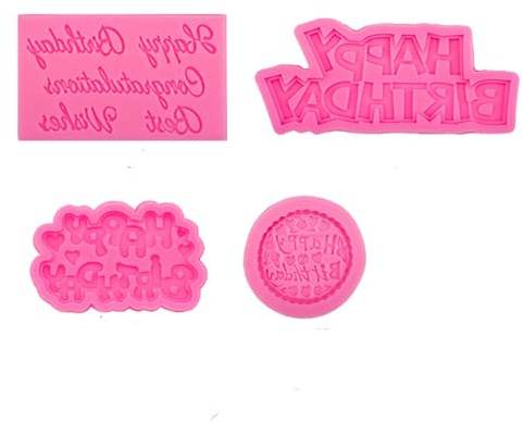 4 piezas Moldes de Pastel de Silicona Fondant 3D Molde de Letras Happy Birthday Caramelos Chocolate Jabón Moldes