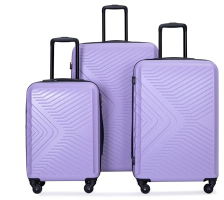 Travelhouse Bali - Set di 3 valigie da viaggio in ABS, Lilla, Trolley rigido con ruote girevoli
