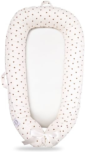EAQ Baby Lounger Babynest für Co-Sleeping Baby Stubenwagen weich atmungsaktiv perfekt als Geschenk für Neugeborene 100% Baumwolle für Nickerchen oder Reisen für 0-12 Monate (Weiß-Braun)