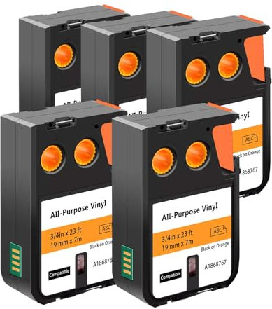 WoungZha Etikettiergerät für Dymo XTL 1868767, Vinyl-Etiketten, Schwarz auf Orange, für Dymo XTL-300 XTL-500 XTL300 XTL500, 19 mm x 7 m, 5 Stück