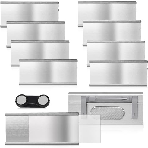 EFUTURETIME 10x Namensschilder magnet mit Nadel für Kleidung,72 x 31mm,Alu | Namensschild Anstecker für Praxis, Ausstellung, Restaurant, Schule Mitarbeiter