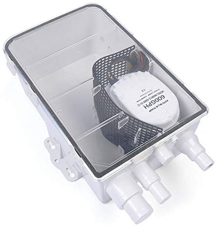 chennnls 600GPH, sistema di pompe per doccia con interruttore a galleggiante, kit di scarico di ingressi, sistema di pompe per doccia, sentina 12 V 750 GPH Multi Port Drain Box