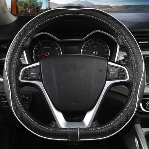 ASFSFF Lenkradbezug Leder für die meisten Autos,Auto Lenkradhülle,Lenkrad Abdeckung 37-38CM / 15'',D-Form,Rutschfester,atmungsaktiver,langlebiger Lenkradbezu,White