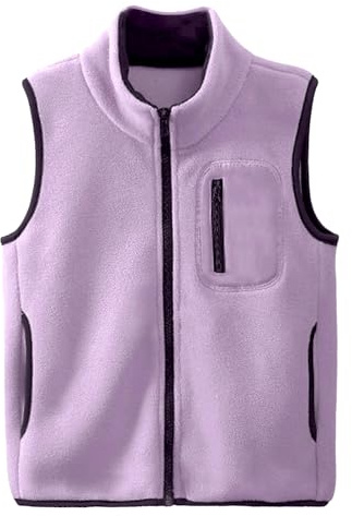 ANIMQUE Bambini Gilet in Pile Collo Alto Senza Maniche Giacca Pile Polare Gilet Tinta Unita Genitore-Bambino Leggero Top Capispalla, Viola 110