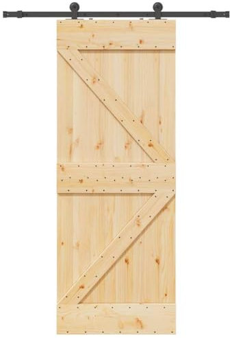 vidaXL Schiebetür mit Beschlag 80x210 cm Massivholz Kiefer, Innentür, Holzschiebetür, Scheunentür, Innenschiebetür, Holz Schiebetür, Innenscheunentür