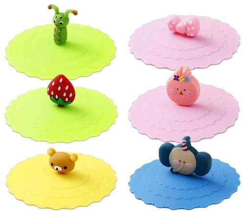 6PCS Silicone Glass Cup Covers,Reusable Anti-dust Cup Covers,Creative Round Mug Cover for Coffee,Cup Covers for Drinks,For Tea Beer Wine Glass,pink,blue,yellow,green.