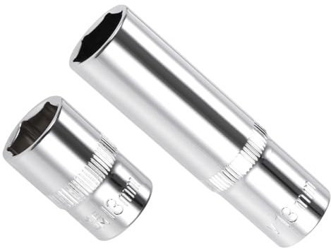 CoCud 6-Point Socket, 3/8 Drive 13mm Deep, Polished Chromed CR-V Metric Deep and Shallow Impact Socket - (Applications: for Ratchet Torque Electric Wrenches Car Repair), 2-Pieces | Metric long and short impact socket bit for ratchet wrenches, couples, power wrenches