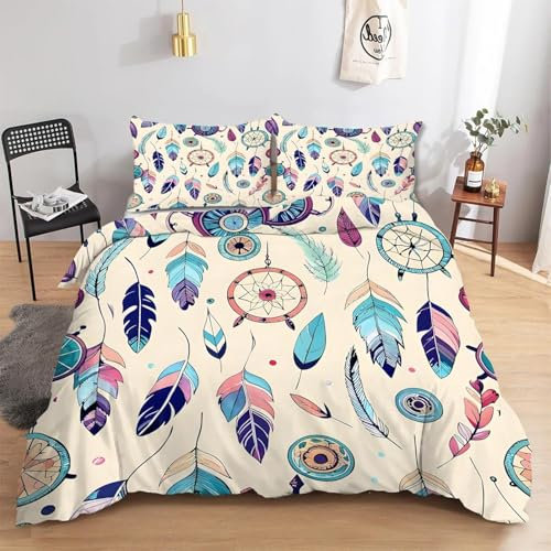TMMDH BettwäSche 220x240 Feder 3D Druck BettwäSche-Sets TraumfäNger Bettbezug und 2 Kissenbezug 80x80 cm aus Weiche und Angenehme Mikrofaser mit ReißVerschluss